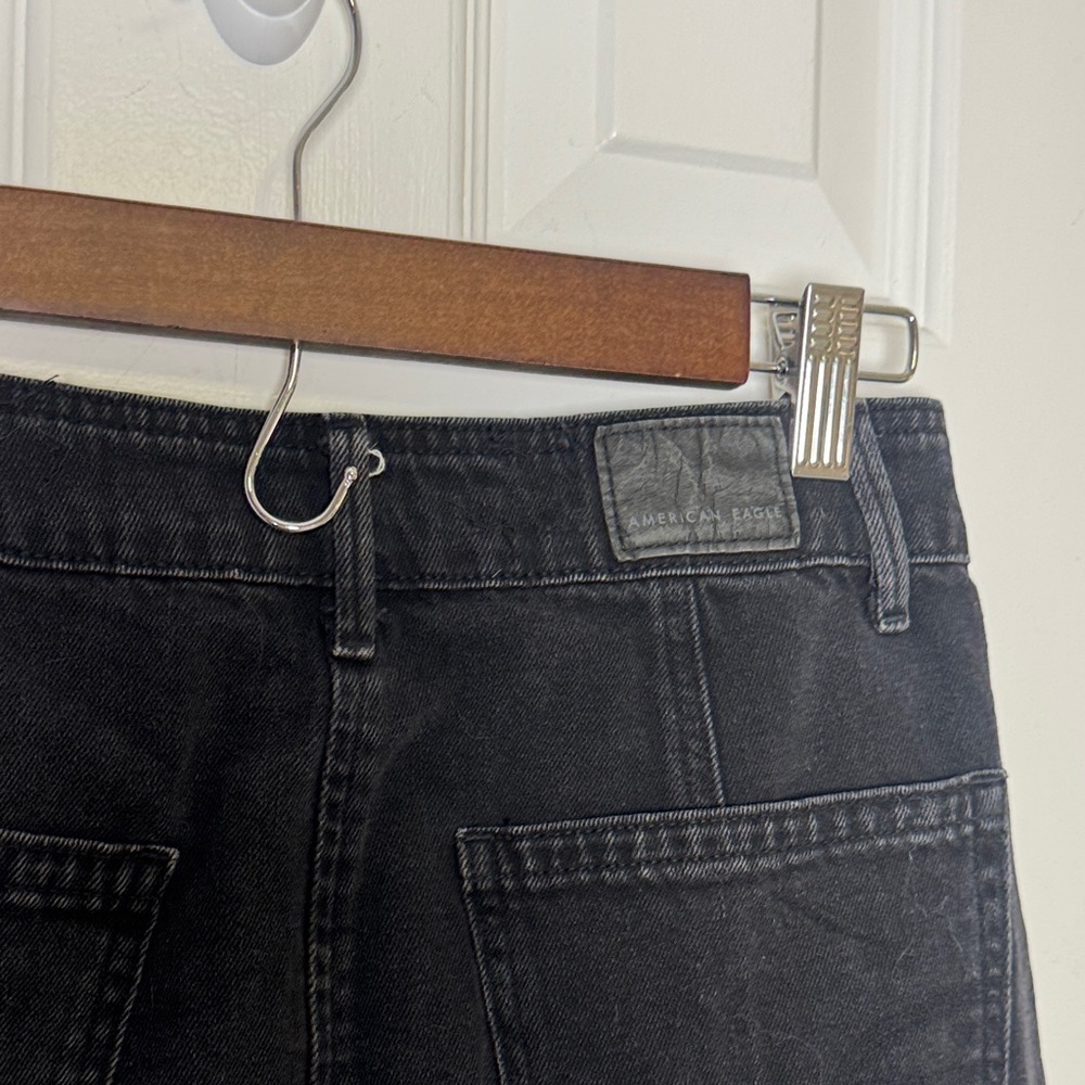 American Eagle Black Wash Denim Button Front Mini Skirt Y2K High Rise Size 4 - Picture 6 of 9